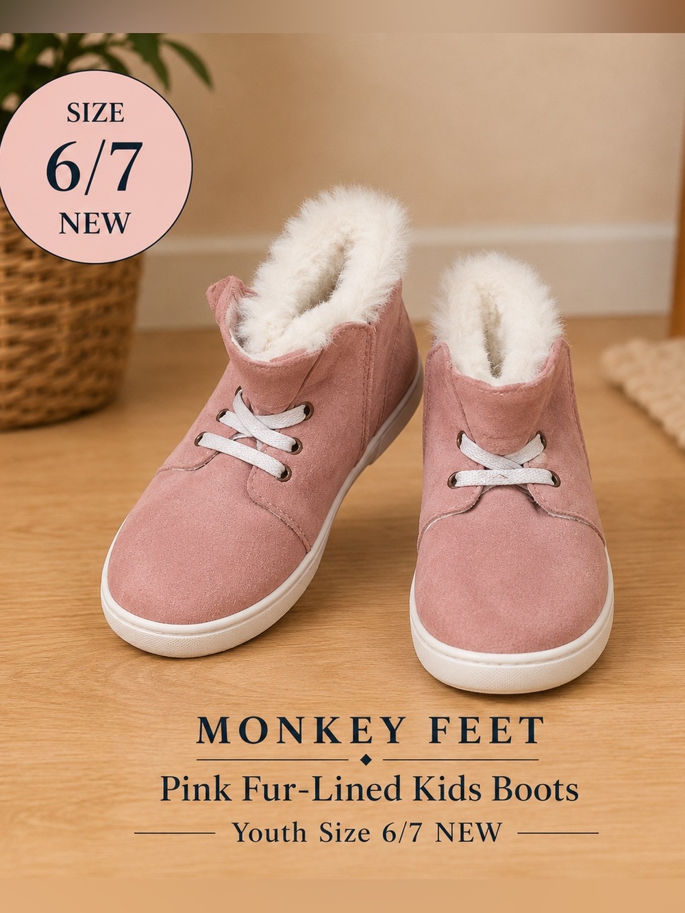 Monkey‎ Feet Pink Fur-Lined Kids Boots Youth 6/7